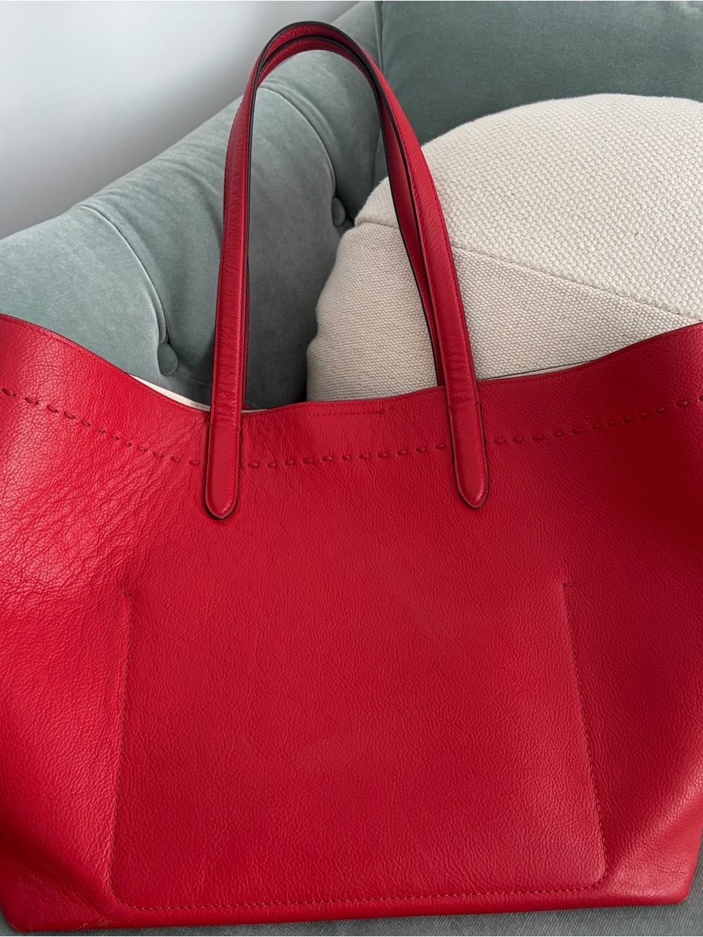 Cole Haan Bright Red Leather Tote with Twin Straps